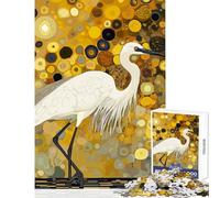 Jigsaw for Teenagers 1000 Pieces White Egret in Golden Flower Circles Impossible Game Staycation Kill Time Educational Toy Difficult And Challenge (75X50CM)