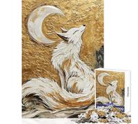 Jigsaw for Teenagers 1000 Pieces White Fox Under Crescent Moon Practical Game Perfect Decoration Anti-Stress Toys Christmas Birthday Gifts (38x26cm)