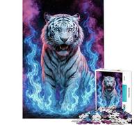 Jigsaw for Teenagers 1000 Pieces White Tiger in Flames Educational Challenge Presents for Women Educational Game for Ages 14 And over (38X26cm)
