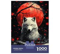 Jigsaw for Teenagers 1000 Pieces White Wolf Red Moon Adult Puzzles Toy Wall Decor Precision Cutting Unique Birthday And Xmas Gifts 70x50cm/1000pcs