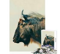 Jigsaw for Teenagers 1000 Pieces Wildebeest Wilderness Jigsaw for Teenagers Pattern Assembly Every Piece Is Unique - Unique Birthday And Gifts (50x75cm)