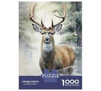 Jigsaw for Teenagers 1000 Pieces Winter Deer Watercolor Print Jigsaw Puzzle DIY Toys Staycation Kill Time Unique Birthday And Xmas Gifts 52x38cm/1000pcs