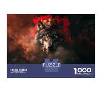 Jigsaw for Teenagers 1000 Pieces Wolf King in Red Smoke Puzzles for Adults Toy Wall Decor Analysis And Logic Christmas Birthday Gifts 52x38cm/1000pcs