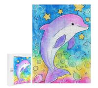 Jigsaw for Teenagers 500 PCS Colorful Dolphin Watercolor Art Print Jigsaw for Teenagers But Fun And Humorous for Birthday, Chrismas Christmas Birthday Gifts 500 PCS