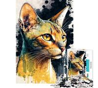 Jigsaw for Teenagers1000 Pieces Abyssinian Cat Watercolor Challenging To Complete Birthday Present Educational Games for 14+ Puzzle Game Offered (38x52cm)