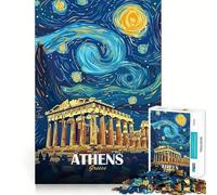 Jigsaw for Teenagers1000 Pieces Athens Greece Starry Night Art Smooth Joint Fun Brain Activity Fun Restful Game Fun Xmas Leisure Gift (50x75cm)