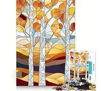 Jigsaw for Teenagers1000 Pieces Autumn Trees Stained Glass Style Smooth Joint Fun Brain Activity Fun Restful Game Fun Xmas Leisure Gift (38x26cm)