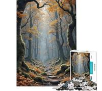 Jigsaw for Teenagers1000 Pieces Autumnal Forest Path with Mossy Trees Puzzles for Teenagers Precision Cutting Parent-child Interaction Brainteaser Family Games (Size 38x26cm)