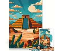 Jigsaw for Teenagers1000 Pieces Aztec Pyramid Illustration Teotihuacan Smooth Joint Fun Brain Activity Fun Restful Game Fun Xmas Leisure Gift (50x75cm)