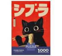 Jigsaw for Teenagers1000 Pieces Black Cat Eating Ramen Illustration Jigsaw for Adults Toy Wall Decor A Work of Art Unique Birthday And Gifts 70x50cm/1000pcs