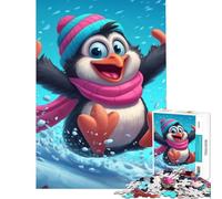 Jigsaw for Teenagers1000 Pieces Cartoon Penguin Sledding in Winter Landscape Challenging To Complete Analysis And Logic Educational Game for And 14 Years And over (50X75CM)