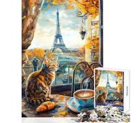 Jigsaw for Teenagers1000 Pieces Cat in Paris with Eiffel Tower Educational Game Difficult Challenge Educational Toy Parent-child Interaction (50x75cm)