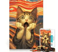 Jigsaw for Teenagers1000 Pieces Cat Scream Painting Tight Cut Fun Logic Puzzle Play Relax Fun Time Christmas Art Gift (38x26cm)