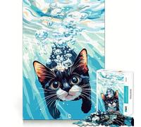Jigsaw for Teenagers1000 Pieces Cat Underwater with Bubbles Illustration Tight Cut Fun Logic Puzzle Play Relax Fun Time Christmas Art Gift (38x52cm)