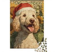 Jigsaw for Teenagers1000 Pieces Christmas Poodle with Sunflowers Puzzle for Adults Hands-on Game Perfect Decoration Unique Birthday And Gifts 52x38cm/1000pcs