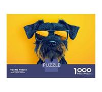 Jigsaw for Teenagers1000 Pieces Cool Schnauzer Dog with Sunglasses Portrait Jigsaw for Adults Brain Teaser Game Difficult Hard Stress Reduction Gifts 52x38cm/1000pcs