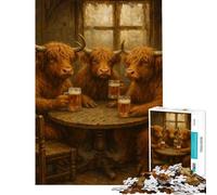 Jigsaw for Teenagers1000 Pieces Cows Drinking Beer at A Table Challenging To Complete Analysis And Logic Educational Game for And 14 Years And over (38X52CM)