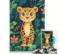 Jigsaw for Teenagers1000 Pieces Cute Leopard in Jungle, Anti-Stress Toys, Difficult Challenge, Enhance Love between Couples 38x52cm