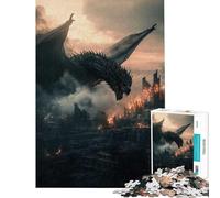 Jigsaw for Teenagers1000 Pieces Dragon Over Burning City Challenging To Complete Analysis And Logic Educational Game for And 14 Years And over (38X52CM)