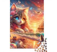Jigsaw for Teenagers1000 Pieces Fantasy Cat Beach Scene Puzzle for Adults Hands-on Game Perfect Decoration Unique Birthday And Gifts 38x26cm/1000pcs