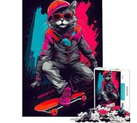 Jigsaw for Teenagers1000 Pieces Feline Thrills Cat Skate Challenging To Complete Analysis And Logic Educational Game for And 14 Years And over (38X52CM)