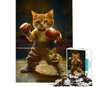 Jigsaw for Teenagers1000 Pieces Funny Boxing Cat Challenging To Complete Analysis And Logic Educational Game for And 14 Years And over (38X52CM)