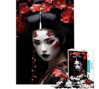 Jigsaw for Teenagers1000 Pieces Geisha with Red Flowers And Makeup Toy Intellectual Game Brain Teaser Game Difficult Hard Great Gifts for Games (Size 38x26cm)