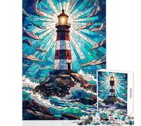 Jigsaw for Teenagers1000 Pieces Lighthouse Stained Glass Educational Game Difficult Challenge Educational Toy Parent-child Interaction (50x75cm)