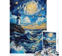 Jigsaw for Teenagers1000 Pieces Lighthouse Under Starry Sky Educational Game Difficult Challenge Educational Toy Parent-child Interaction (38x26cm)