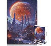 Jigsaw for Teenagers1000 Pieces Mars City Night Astronaut Perfect Decoration Practical Game Secret Santa Gifts (size 38x52cm)