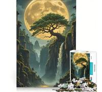 Jigsaw for Teenagers1000 Pieces Moonlit Waterfall Landscape with Bonsai Tree Relaxing Games Fun Activities at Home Beautiful Design Game 50x75cm
