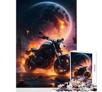 Jigsaw for Teenagers1000 Pieces Motorcycle Under A Burning Moon Puzzles for Teenagers Precision Cutting Parent-child Interaction Brainteaser Family Games (38x52cm)