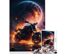 Jigsaw for Teenagers1000 Pieces Motorcycle Under A Burning Moon Puzzles for Teenagers Precision Cutting Parent-child Interaction Brainteaser Family Games (38x26cm)
