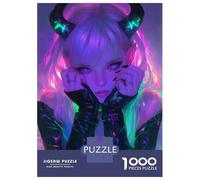 Jigsaw for Teenagers1000 Pieces Neon Horned Devil Girl Jigsaw for Adults Brain Teaser Game Difficult Hard Stress Reduction Gifts 70x50cm/1000pcs