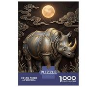 Jigsaw for Teenagers1000 Pieces Ornate Rhinoceros Under A Full Moon Jigsaw for Adults Toy Wall Decor A Work of Art Unique Birthday And Gifts 38x26cm/1000pcs