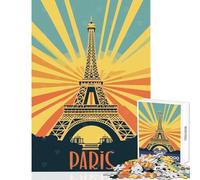 Jigsaw for Teenagers1000 Pieces Paris Eiffel Tower Vintage Poster Educational Game Staycation Kill Time Educational Toy with Matching Poster And Trivia Sheet (50X75cm)