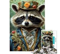 Jigsaw for Teenagers1000 Pieces Raccoon in Formal Attire with Floral Background Difficult And Challenge Analysis And Logic Home Decoration Toys for Ages 14 And over (50x75cm)