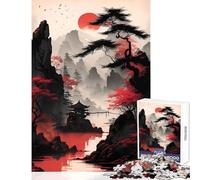 Jigsaw for Teenagers1000 Pieces Red Black Asian Style Puzzles for Teenagers Difficult Challenge for Birthday, Chrismas Challenging Game And Family Play (50x75cm)