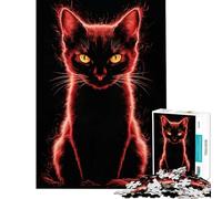Jigsaw for Teenagers1000 Pieces Red Glowing Cat Portrait on Black Fun at Home Activities, Analysis And Logic Anti-Stress Toys for Age 14+ Game (50x75cm)