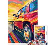 Jigsaw for Teenagers1000 Pieces Red SUV on Road DIY Toys Gifts Ideas Educational Game with Matching Poster And Trivia Sheet Size 38x26cm