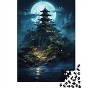Jigsaw for Teenagers1000 Pieces Serene Asian Temple Night Scene Puzzle for Adults Hands-on Game Perfect Decoration Unique Birthday And Gifts 38x26cm/1000pcs