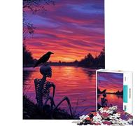 Jigsaw for Teenagers1000 Pieces Skeleton And Crow at Sunset Challenging To Complete Analysis And Logic Educational Game for And 14 Years And over (38X26cm)