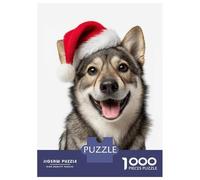 Jigsaw for Teenagers1000 Pieces Smiling Swedish Vallhund Dog with Santa Hat Puzzles for Adults Relax Games Precision Cutting Deal As Gifts for The Whole Family 38x26cm/1000pcs