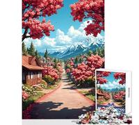 Jigsaw for Teenagers1000 Pieces Springtime Village Japanese Landscape Educational Game Difficult Challenge Educational Toy Parent-child Interaction (38x52cm)
