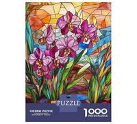 Jigsaw for Teenagers1000 Pieces Stained Glass Orchid Jigsaw for Adults Brain Teaser Game Difficult Hard Stress Reduction Gifts 52x38cm/1000pcs