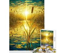 Jigsaw for Teenagers1000 Pieces Stained Glass Sunset Marsh Educational Game Difficult Challenge Educational Toy Parent-child Interaction (50x75cm)