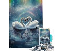 Jigsaw for Teenagers1000 Pieces Swans in Love Under Rainbow Rain Educational Game for Educational Game Challenge Toy Gifts Ideas Hand Speed Race (Size 38x52cm)
