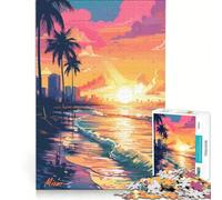 Jigsaw for Teenagers1000 Pieces Synthwave Retro Miami Brain Teaser Game Parent-child Interaction Birthday Present Gifts 38x26cm