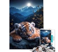 Jigsaw for Teenagers1000 Pieces Tiger Cub Under Moonlight Toy Intellectual Game Brain Teaser Game Difficult Hard Great Gifts for Games (Size 50x75cm)