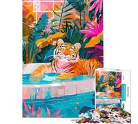 Jigsaw for Teenagers1000 Pieces Tiger in Pool Surrounded by Foliage Difficult And Challenge Analysis And Logic Home Decoration Toys for Ages 14 And over (38x52cm)